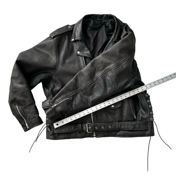 Echtes Leder VTG Biker Moto Belted Lined Distressed‎ Black Leather Jacket 52 XL - Picture 13 of 14